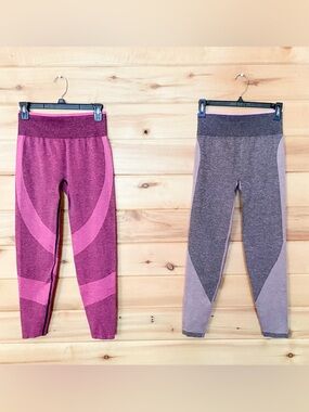 2 Pairs of Pink by Victoria Secret Seamless Leggings in Pink & Gray EUC